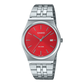 Casio Men's Watch Analog Red Dial With Silver Stainless Steel Band, MTP-B145D-4A2VDF